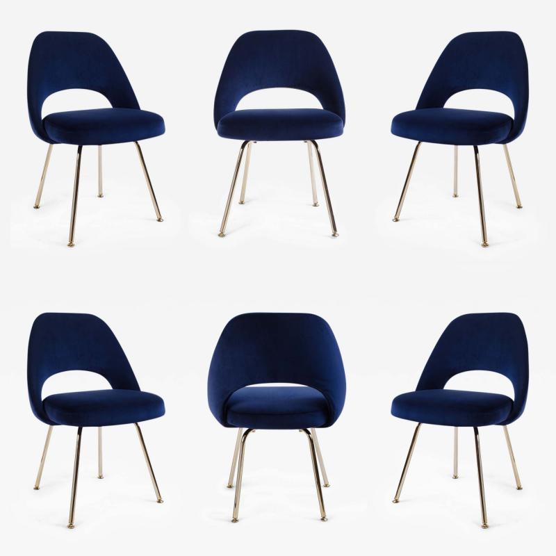 Eero Saarinen Saarinen Executive Armless Chairs in Navy Velvet 24k Gold Edition Set of 6