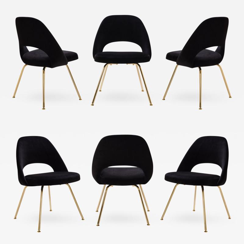 Eero Saarinen Saarinen Executive Armless Chairs in Noir Velvet 24k Gold Edition Set of 6