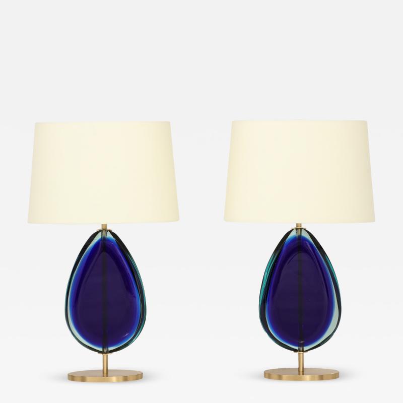 Effetto Vetro Effetto Vetro Contemporary Pair of Table Lamps in Glass and Satin Brass