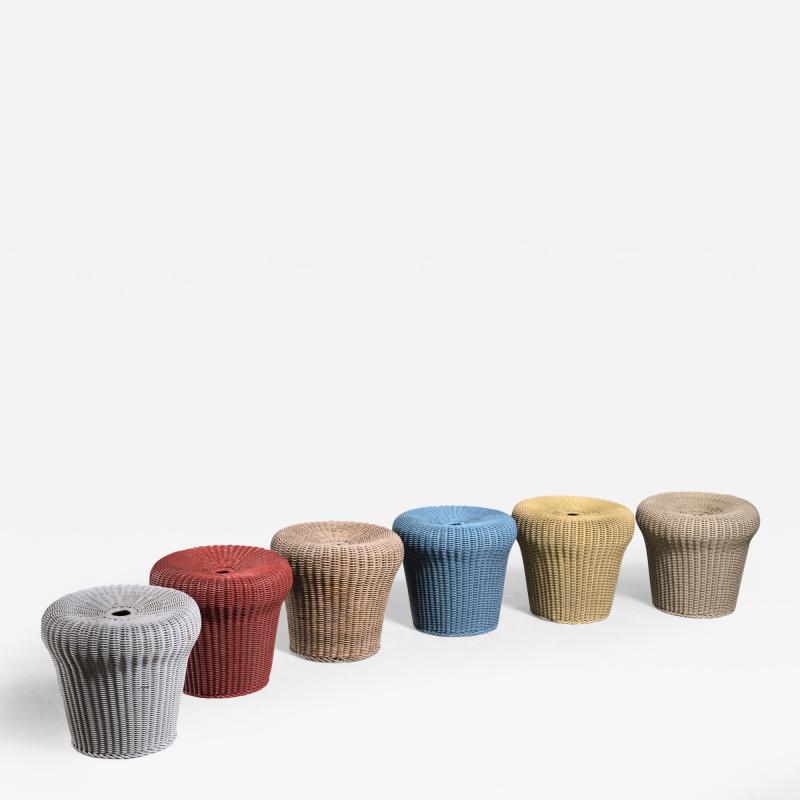 Egon Eiermann Egon Eiermann colourful set of six rattan E14 stools