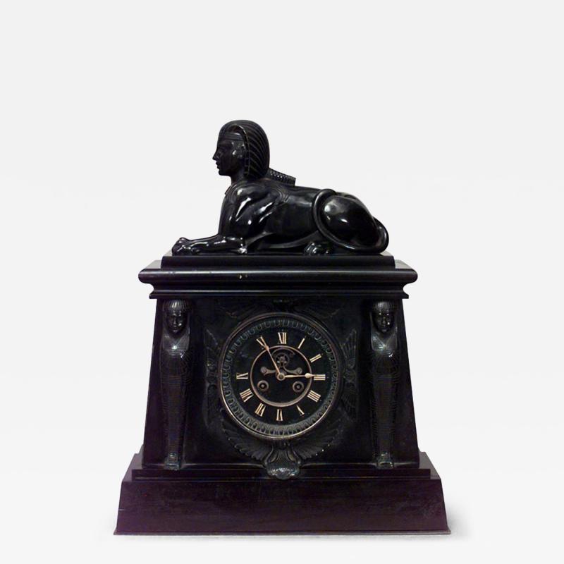 Egyptian Black Marble Sphinx Mantel Clock
