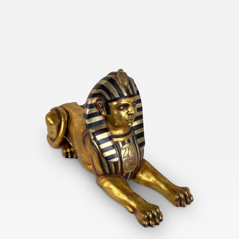 Egyptian Hand Painted Gold Sphinx Statue