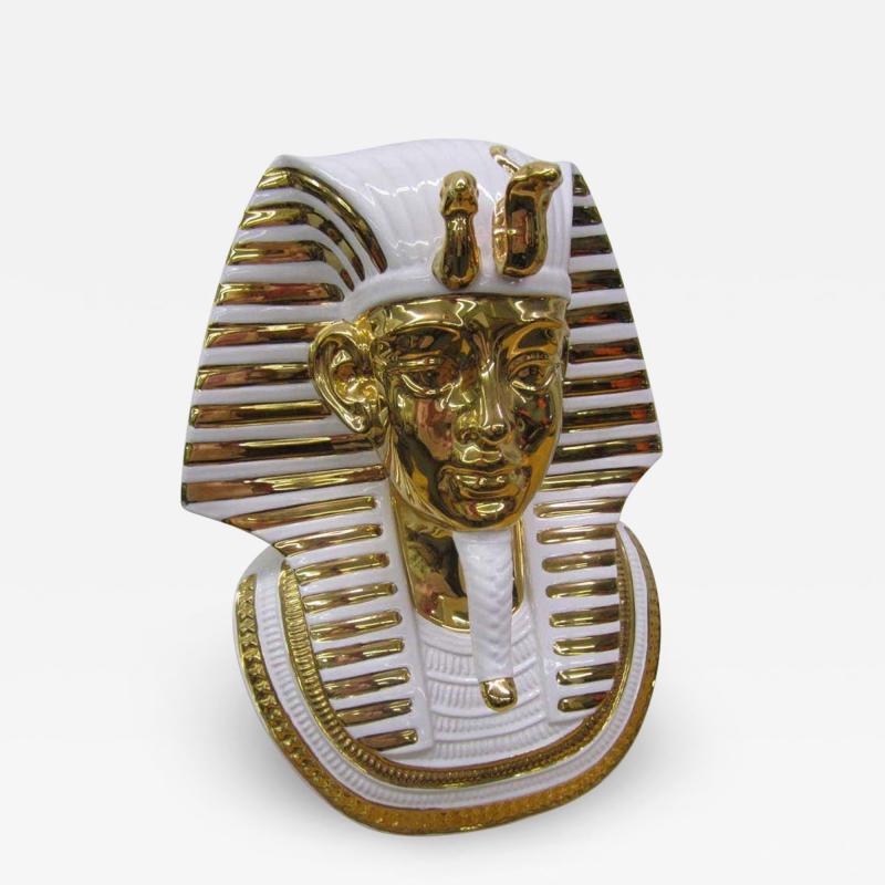 Egyptian King Tut Italian Ceramic Sculpture Bust Hollywood Regency