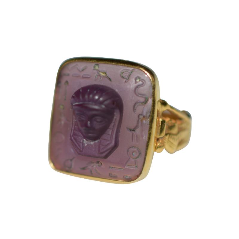 Egyptian Revival Carved Amethyst Ring