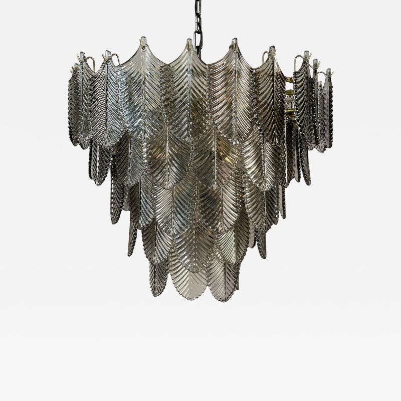 Eicholtz Modern Art Deco Style Chandelier Brass Smoked Glass 2010s