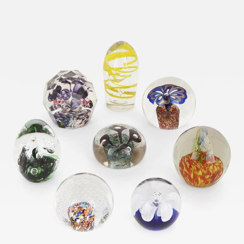 Eight French decorative glass desk paperweights