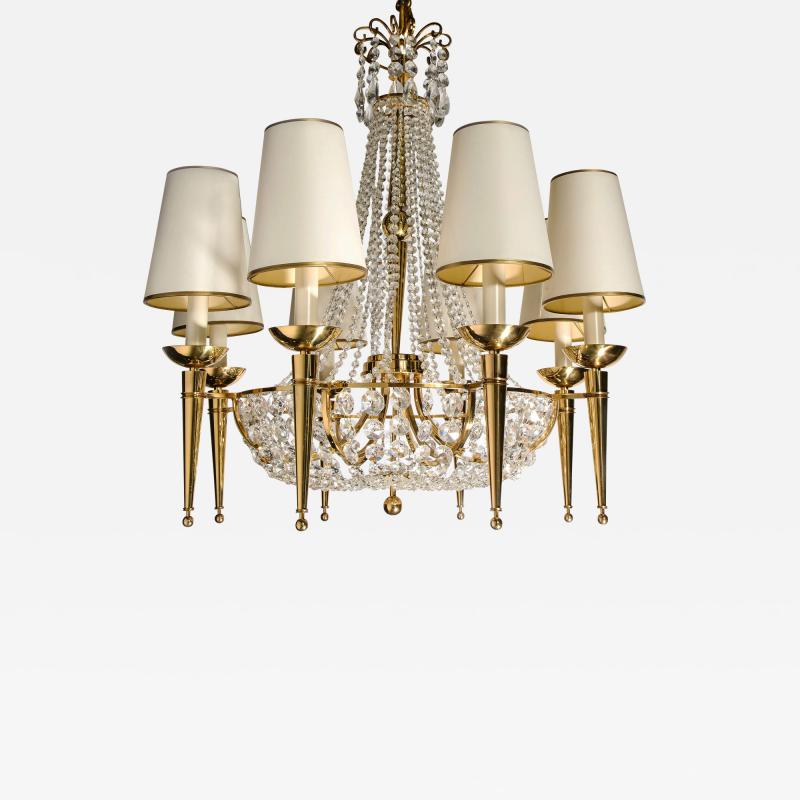 Eight Light Crystal and Gilt Bronze Chandelier