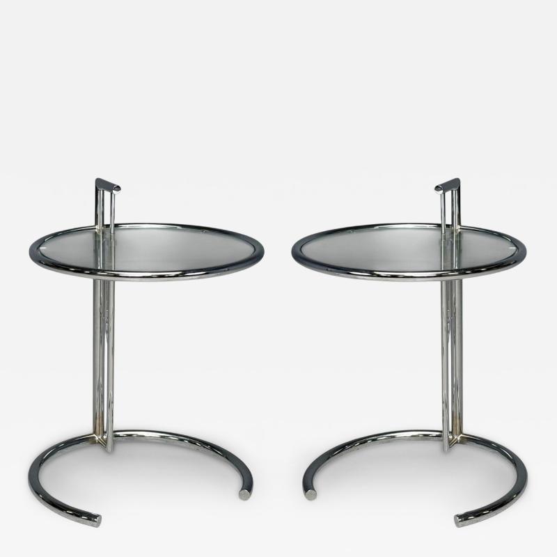 Eileen Gray Chrome Glass Adjustable Side Tables Italy 1970s