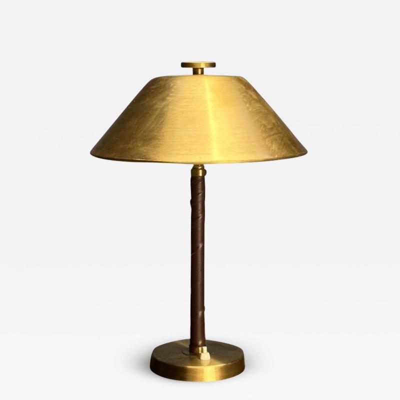 Einar B ckstr m Swedish Mid Century Modern Table Lamps Leather Brass 1940s