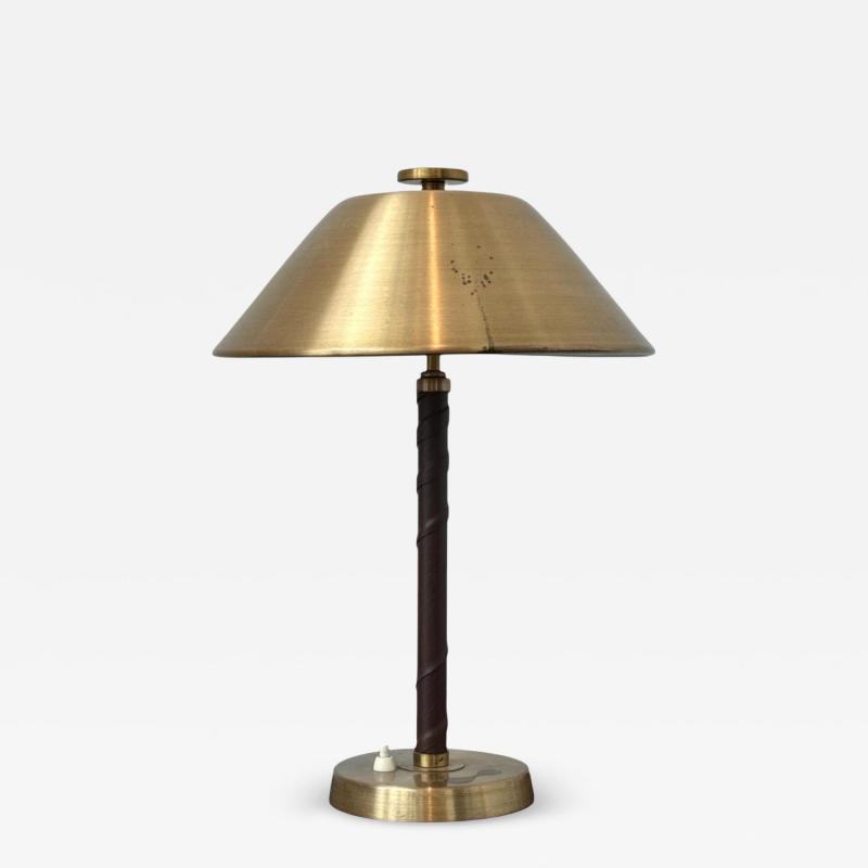 Einar B ckstr m Swedish Modern Leather Brass Rare Table Lamp Sweden 1940s