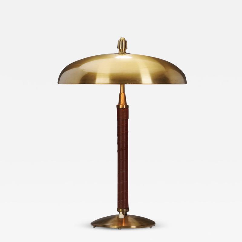 Einar Backstrom Einar B ckstr m 5013 Brass Table Lamp with Leather wrapped Stem Sweden 1940s