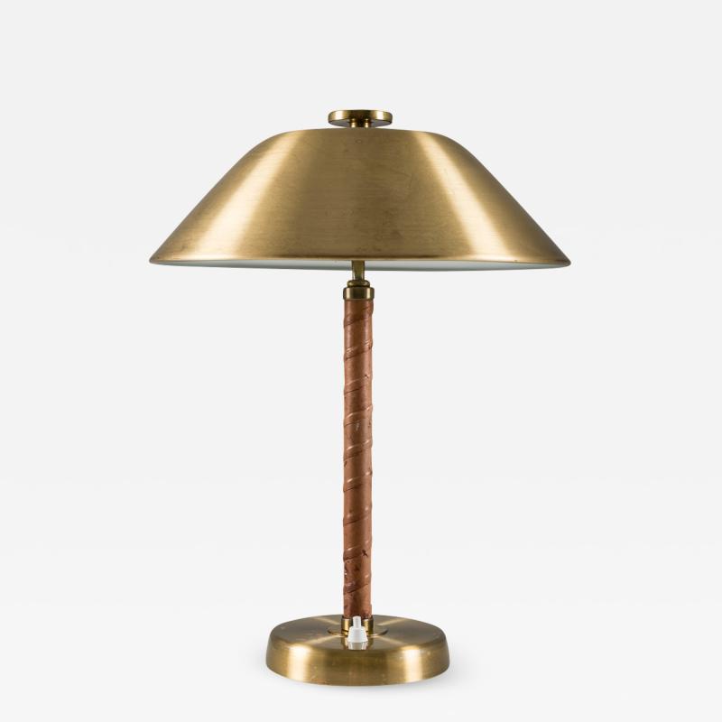 Einar Backstrom Swedish Midcentury Table Lamp in Brass and Leather by Einar B ckstr m