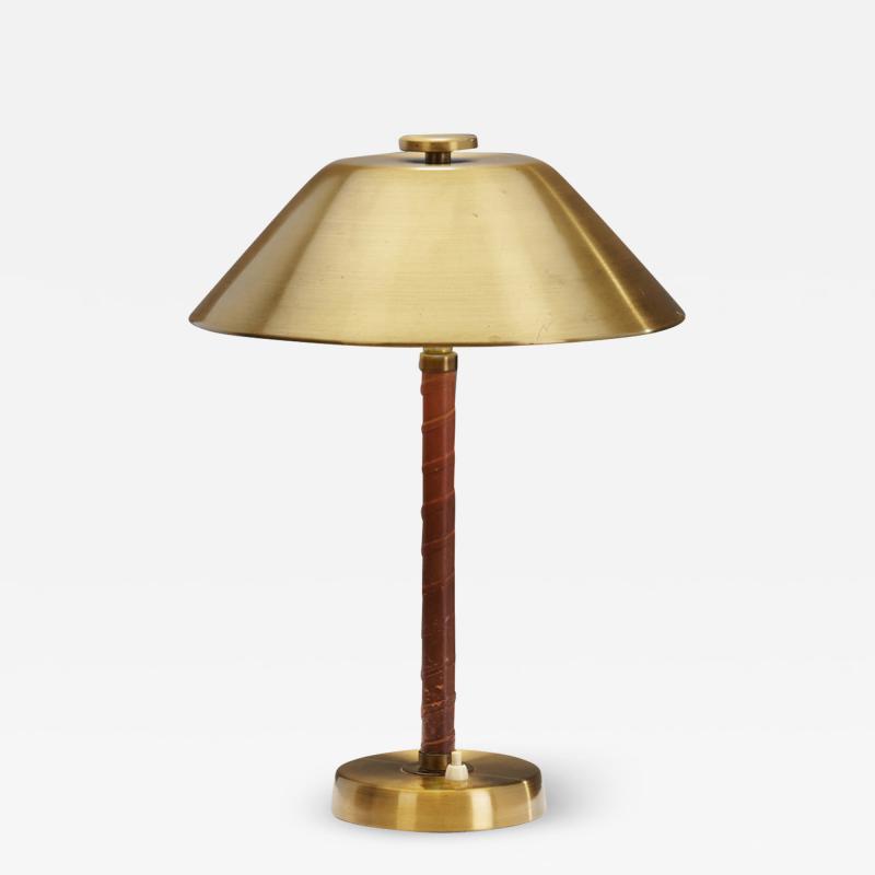 Einar Backstrom Swedish Modern Model 5014 Brass and Leather Table Lamp Sweden 1940s