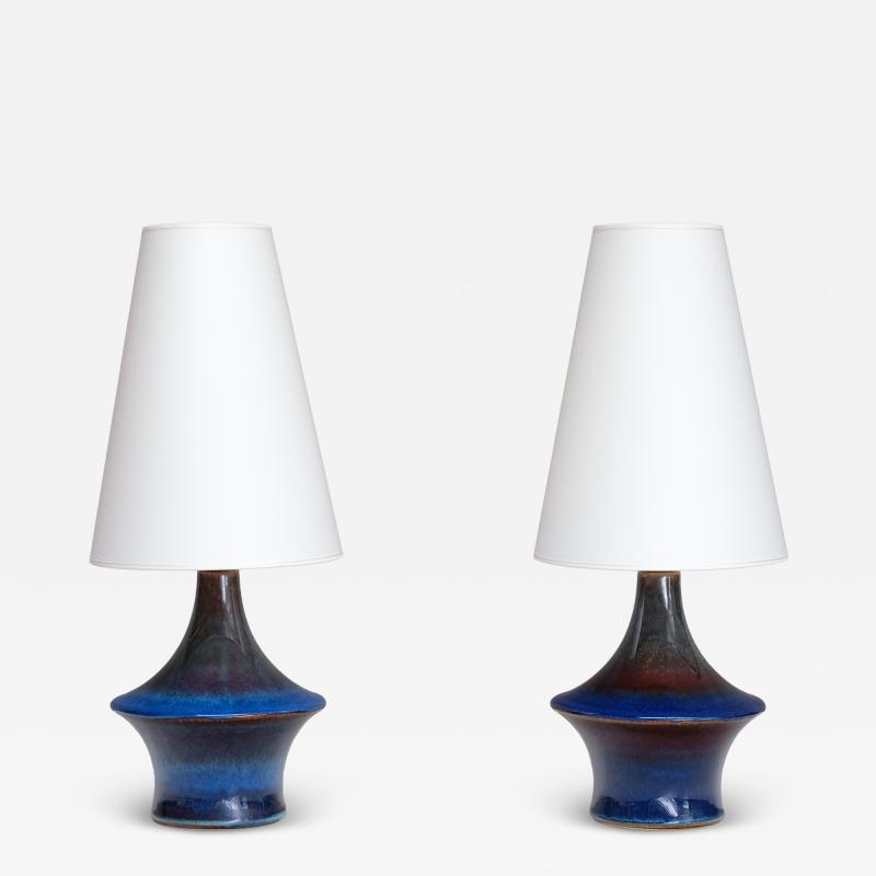 Einar Johansen Pair of Einar Johansen Table Lamps in Glazed Stoneware S holm Denmark 1960s