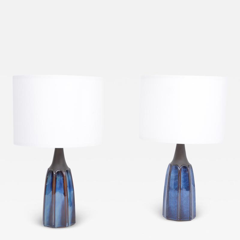 Einar Johansen Pair of Tall Blue Stoneware Table Lamps Model 1042 by Einar Johansen for S holm