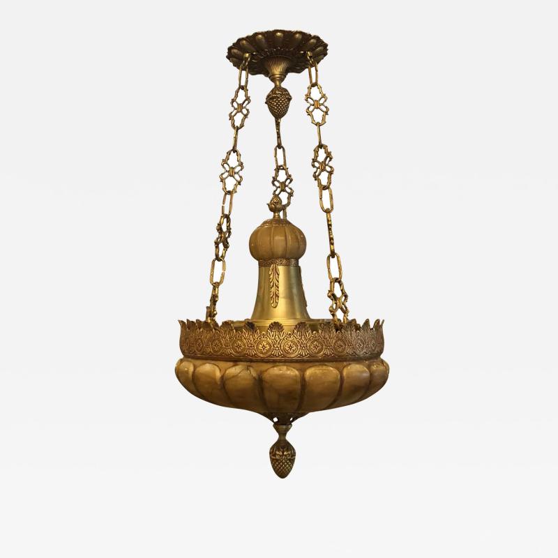 Elegant Baroque Alabaster Gilt Bronze Chandelier by Naurelle