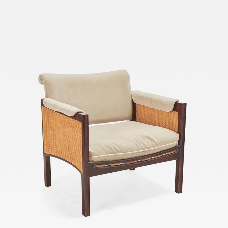 Elegant Caned Lounge Chair in the Style of Dunbar