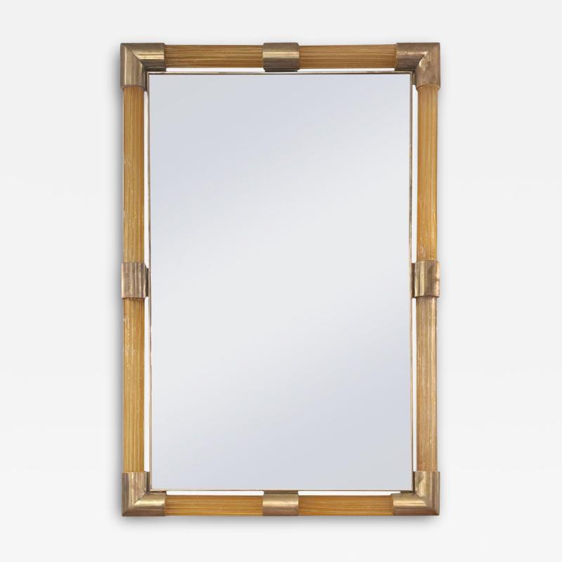 Elegant Fluted Murano Glass Rod Framed Mirror with Brass Detailing