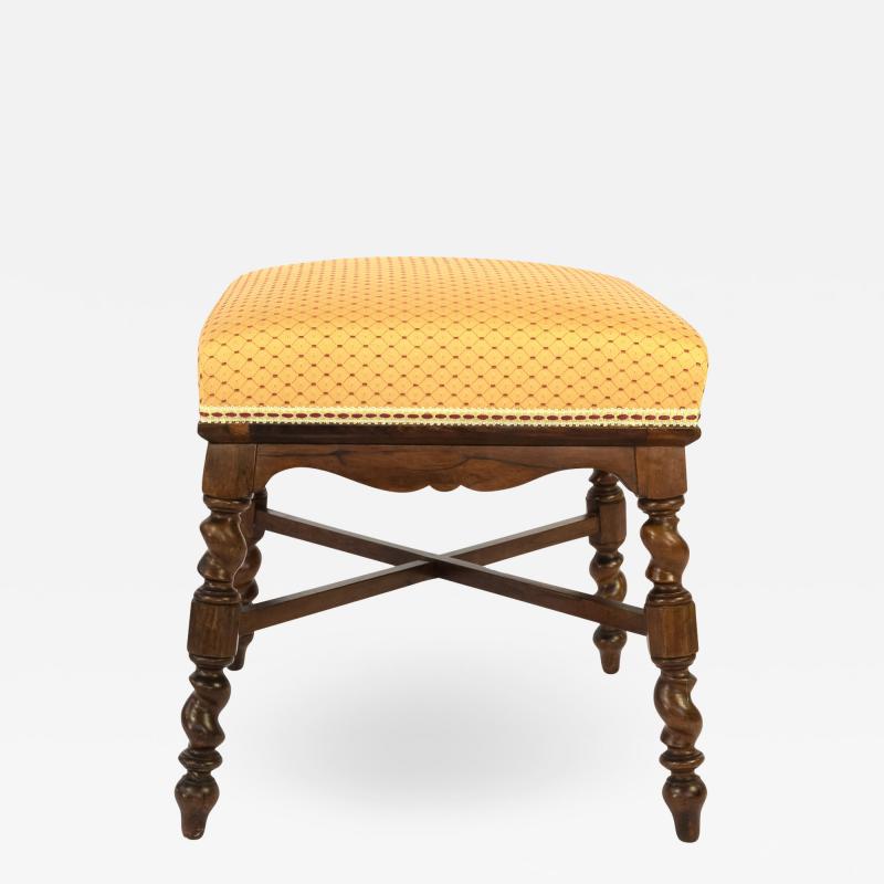 Elegant French Turned Walnut And Upholstered Stool