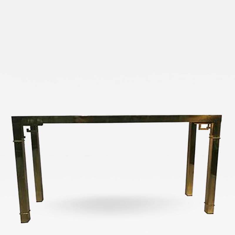 Elegant Italian Solid Brass Console Table with Greek Key Design