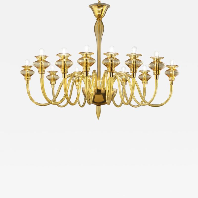 Elegant Linear Modern Amber Murano Glass Chandelier