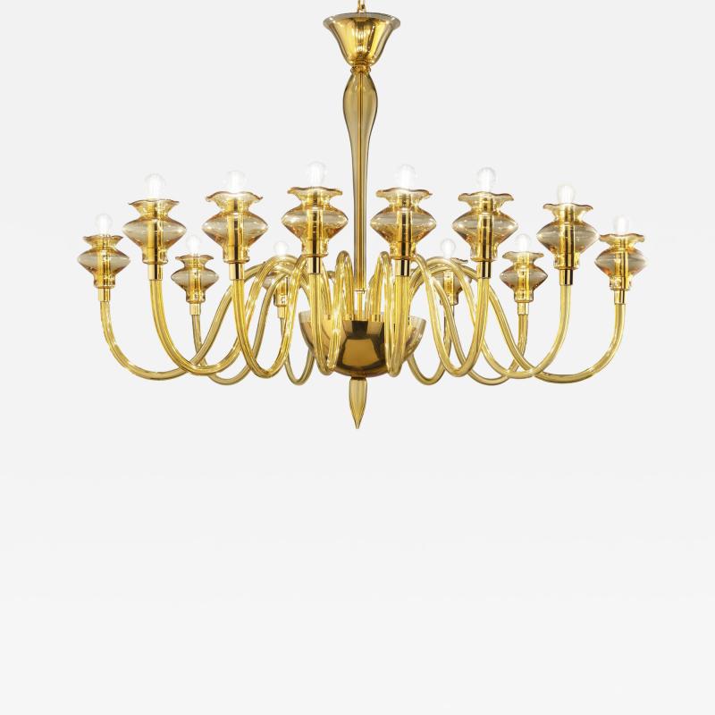 Elegant Linear Modern Amber Murano Glass Chandelier