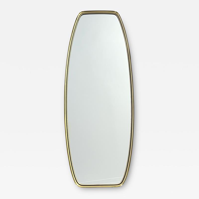 Elegant Long Rectangular Brass Frame Wall Mirror with Black Trim 1960 Italy