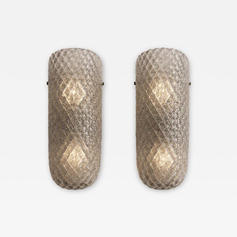 Elegant Mid Century Graniglia Rhombus Murano Glass Wall Sconces Set of 2