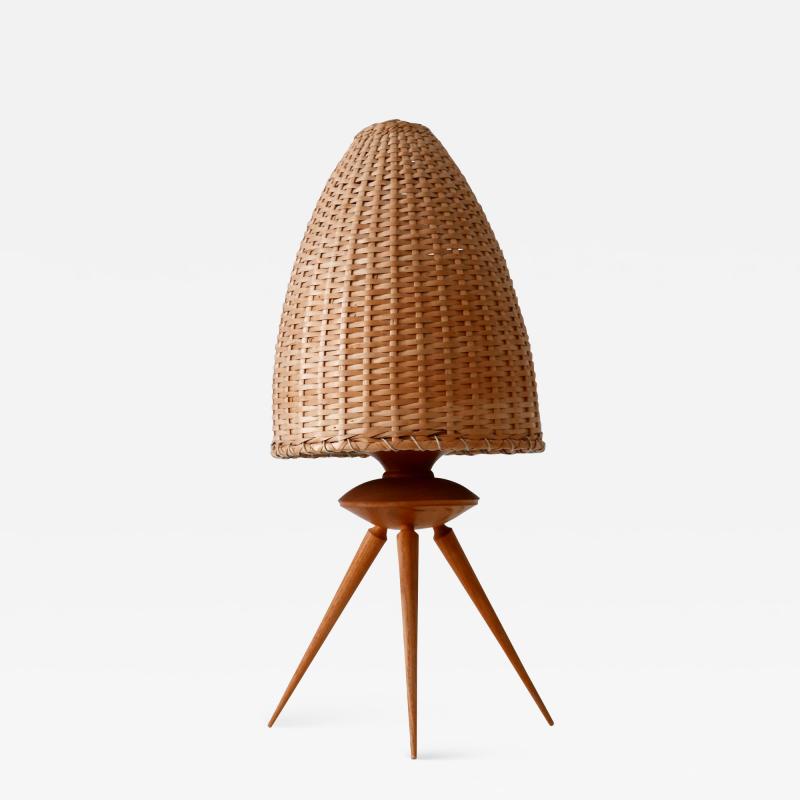 Elegant Mid Century Modern Scandinavian Rattan Teak Table Lamp 1960s