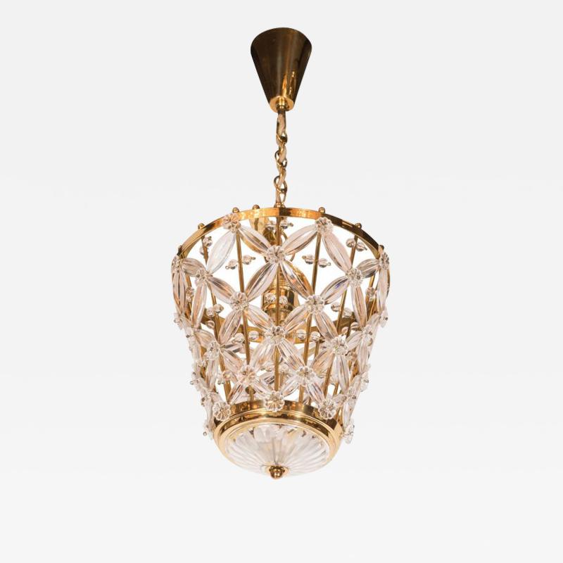 Elegant Mid Century Modernist Viennese Floral Pendant in Brass and Glass