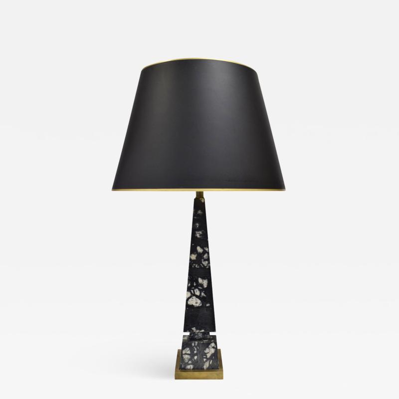 Elegant Obelisk Table Lamp In Black And White Marble 1940s