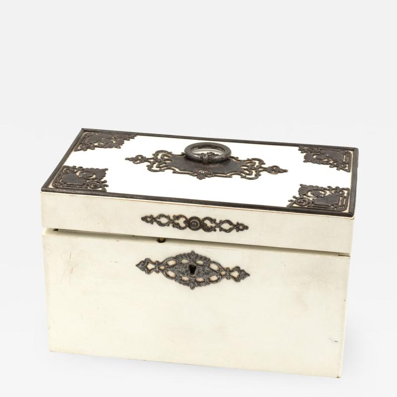 Elegant Painted English Victorian Period Tea Caddy With Elaborate Metalwork