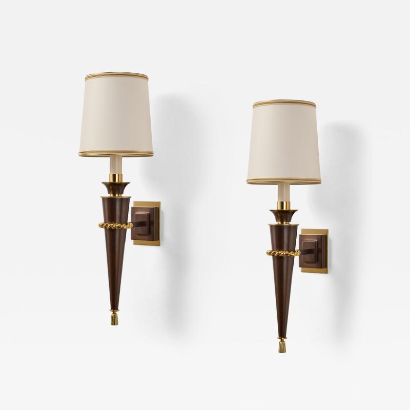 Elegant Pair of French 1950s Bronze Sconces