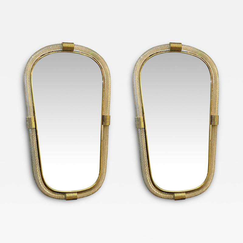 Elegant Pair of Murano Glass Mirrors in Gold Leaf Italy Torciglione Design