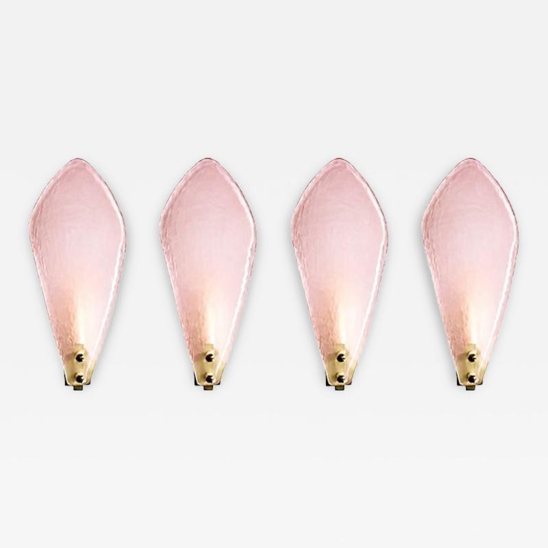 Elegant Pink Sanded Leaf Murano Glass Wall Sconces Set of 4