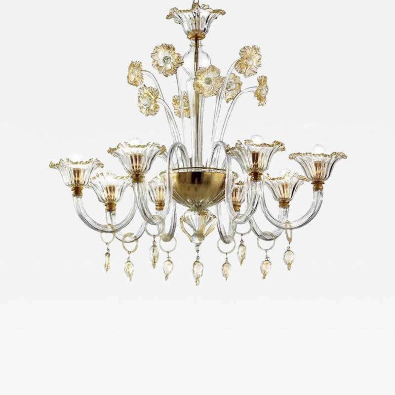 Elegant Romantic Murano Glass Chandelier With Floral Accents