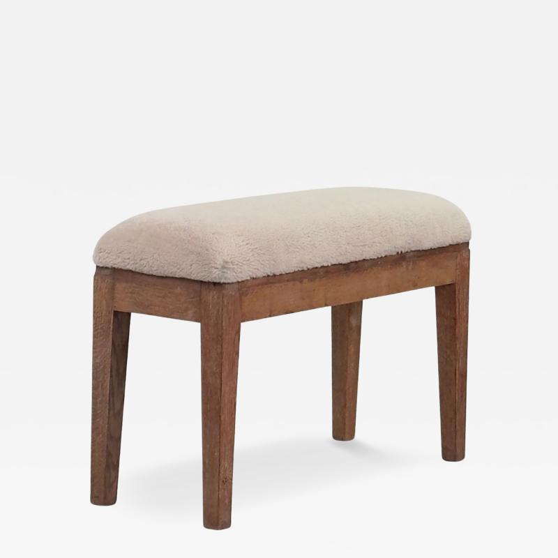 Elegant Small French 40s Cerused Oak and Shearling Bench