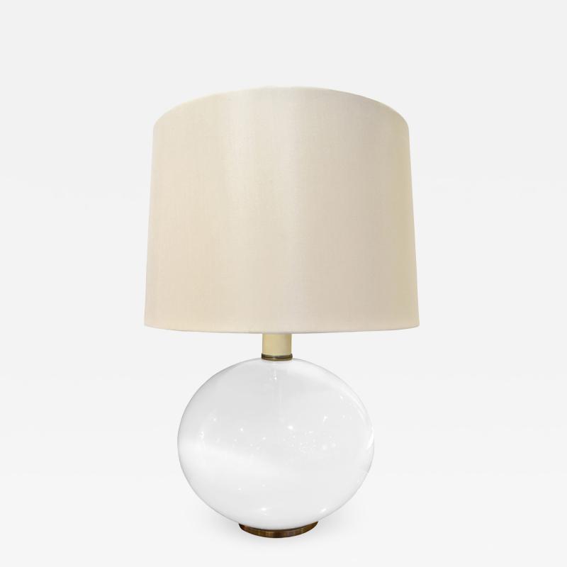 Elegant Table Lamp in White Glass with Brass Base 1960s