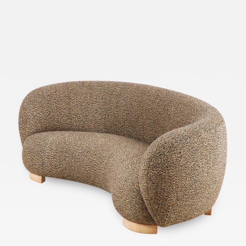 Elegant Three Seat Danish Curved Sofa from 1940s New Upholstery