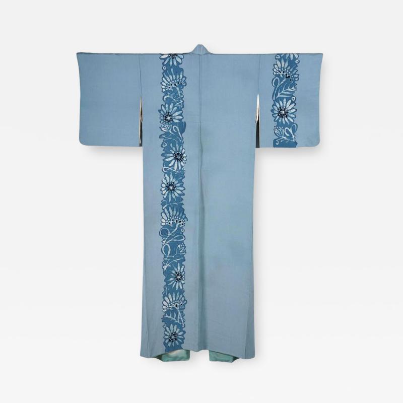 Elegant Vintage Japanese Silk Kimono with Shibori Band Design