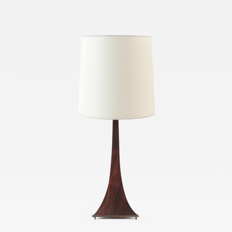 Elegant rosewood and bronze table lamp with shade circa 1960