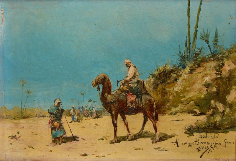 Elias Gonz lez Manso 19th century Orientalist oil painting of a desert scene by Gonz lez Manso