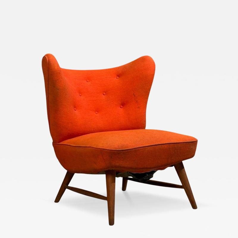 Elias Svendberg Rare Easy Chair Wood Red Fabric Sweden 1940s