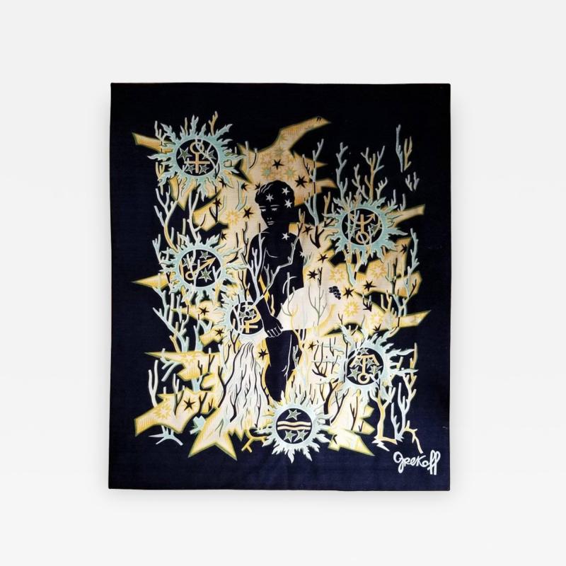 Elie Grekoff Verseau Zodiac Signs Themed Tapestry by Elie Grekoff France 1960s