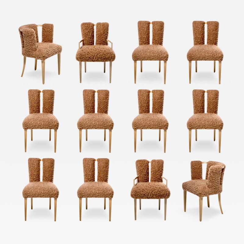 Eliel Saarinen Set of 12 Eliel Saarinen Mid Century Modern Dining Chairs in Curly Camel Fabric