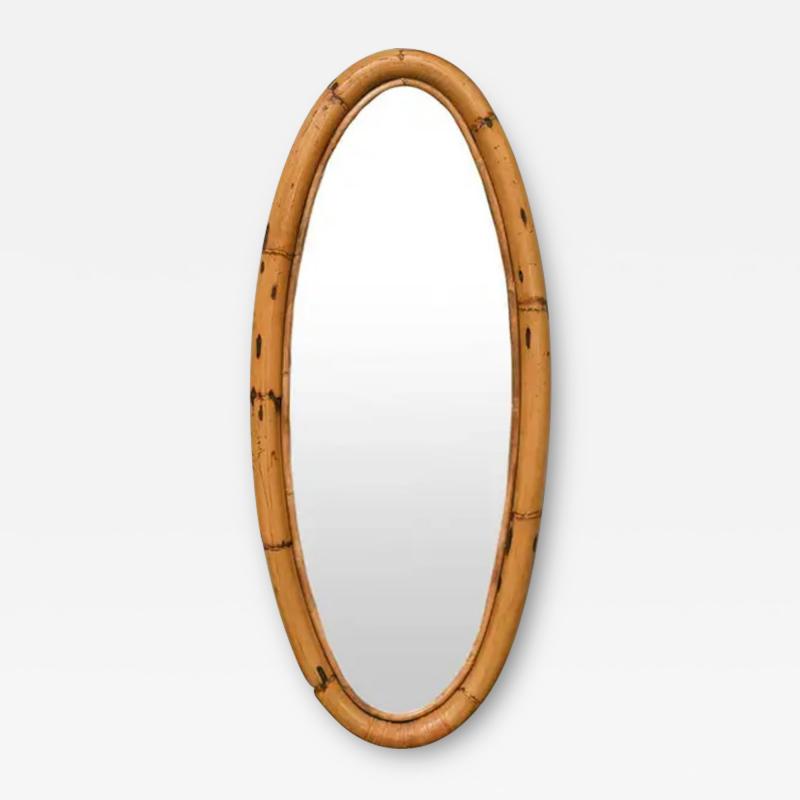 Elliptical Mirror With Thick Cane Frame Italy 1970
