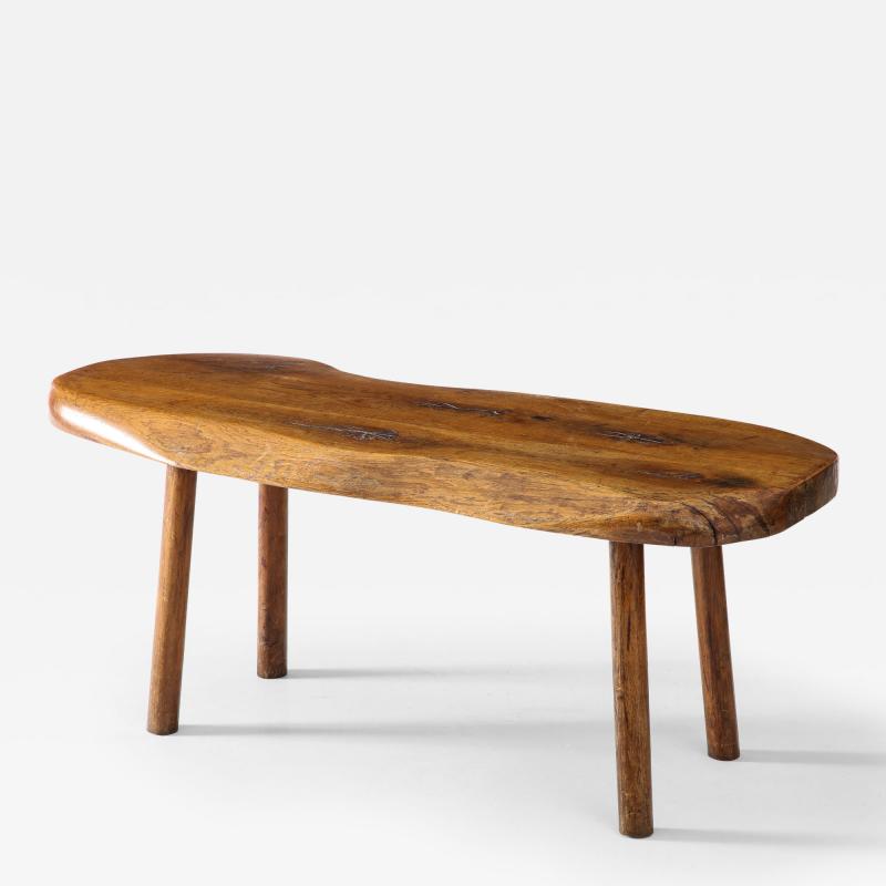 Elm Natural Edge Brutalist Coffee Table France c 1950s