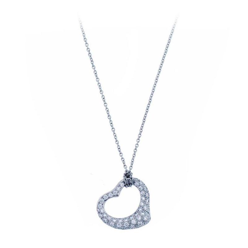 Elsa Peretti Tiffany Co Elsa Peretti Open Heart Diamond Platinum Pendant