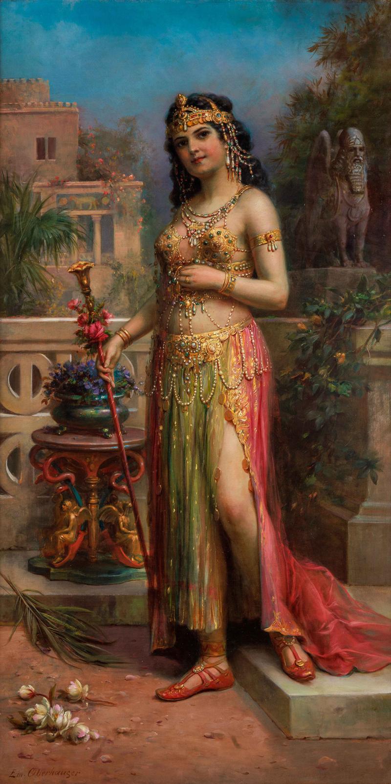 Emanuel Oberhauser Austrian 1854 1919 Full Length Orientalist Queen Oil