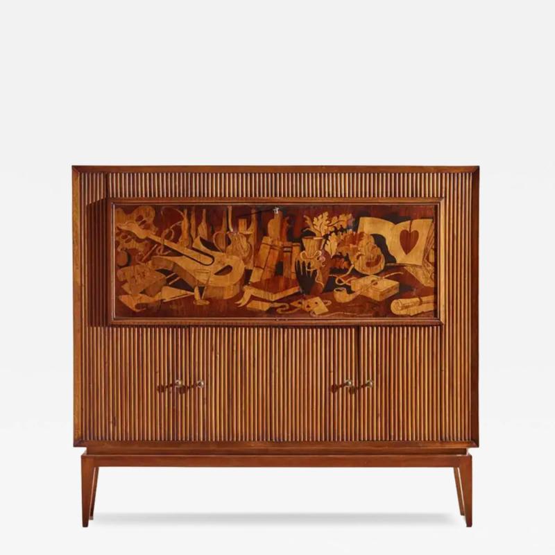 Emanuele Rambaldi A grissinato bar cabinet with inlaid decors by Emanuale Rambaldi Italy 1930s